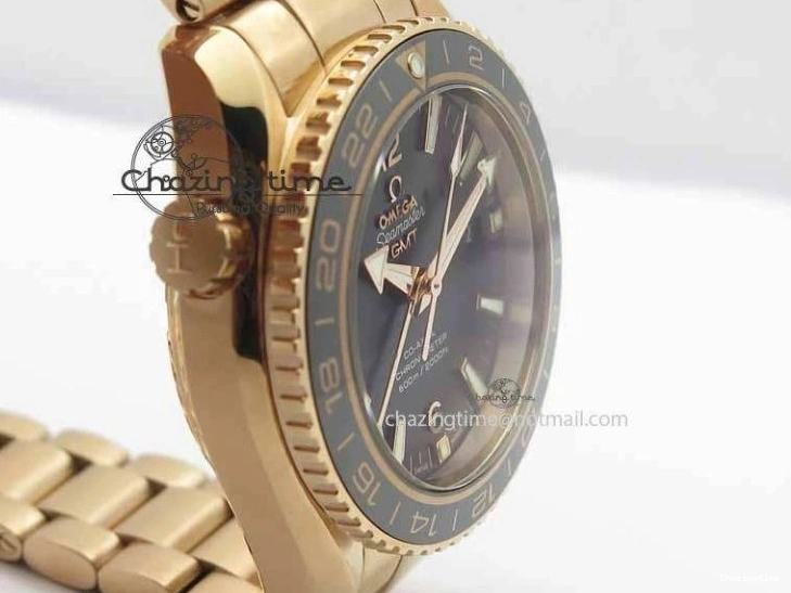 1221 Efficient Planet Ocean GMT 43.5mm RG V6F 1:1 Best Edition Black Dial On RG Bracelet A 8182